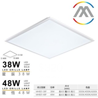 MARCH 💡現貨🔥 38W 48W LED 2x2尺 超薄平板燈 保固一年 3000K 4000K 6000K 輕鋼架