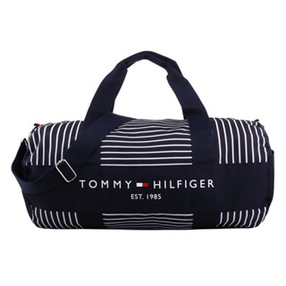 TOMMY HILFIGER- 膠印字母標誌帆布兩用大旅行(藍白紋)