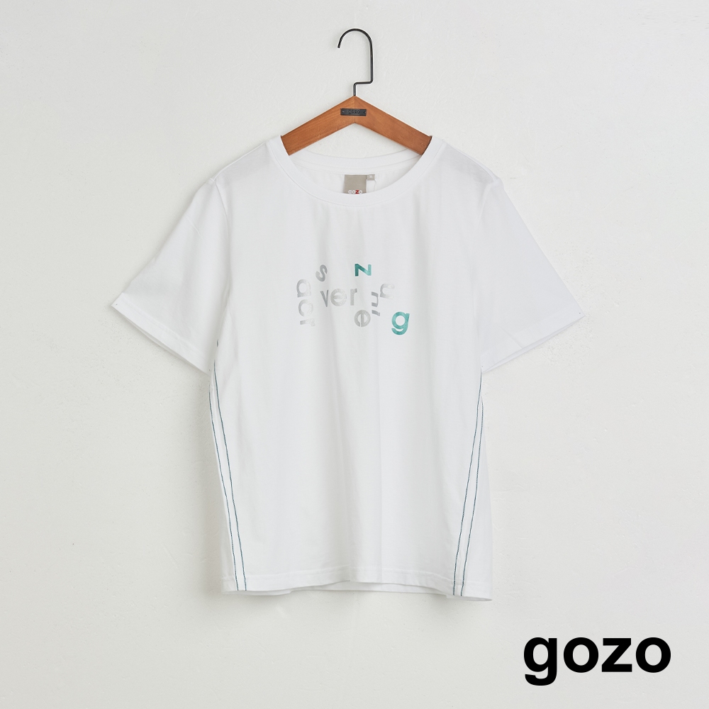 【gozo】➤英文字母印花合肩T恤(白色/淺卡其/綠色_M/L) | 純棉 圓領 休閒