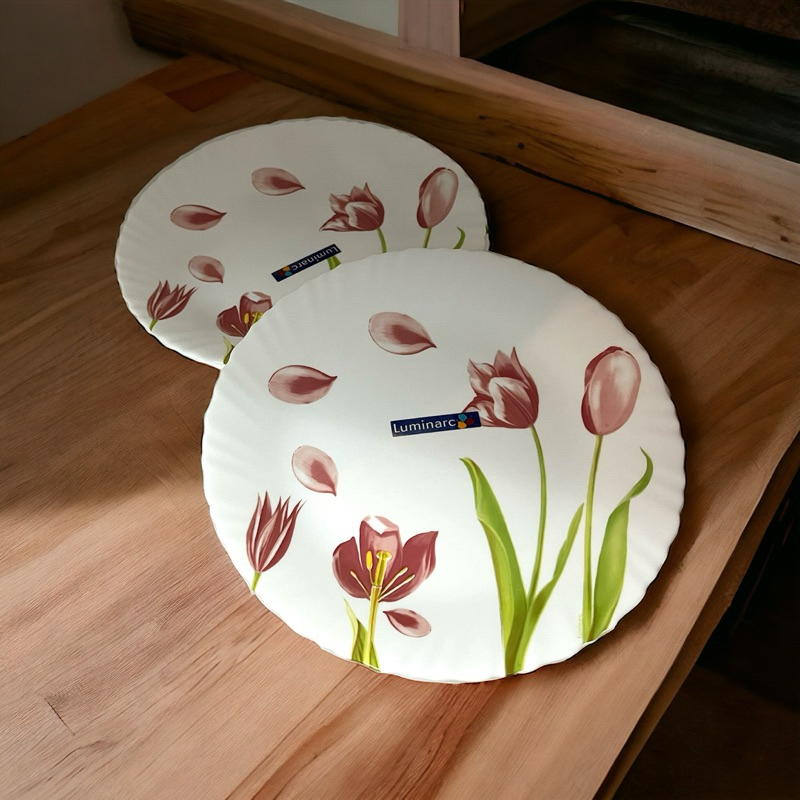 【全新法國製造】法國Luminarc 樂美雅 玻璃餐盤 微波餐盤 瓷盤（2入/ 鬱金香款）