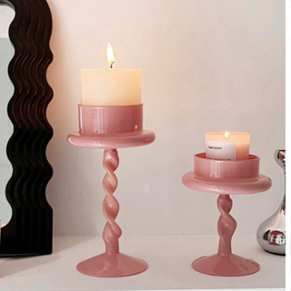 FoMoT ♡ 法式復古vintage透明玻璃鐵藝粉色螺旋氛圍感燭台擺件
