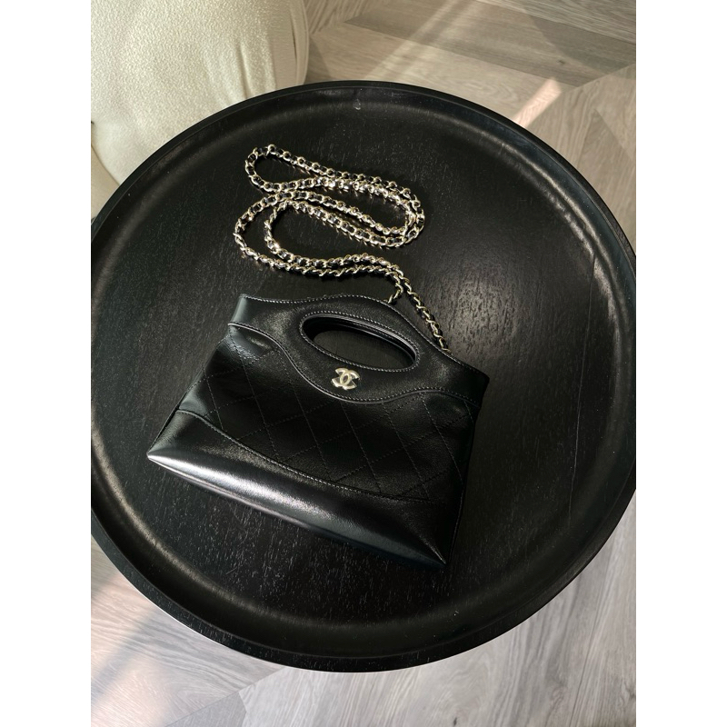 Chanel -  31 nano 黑牛金釦 超迷你鏈子手柄購物袋