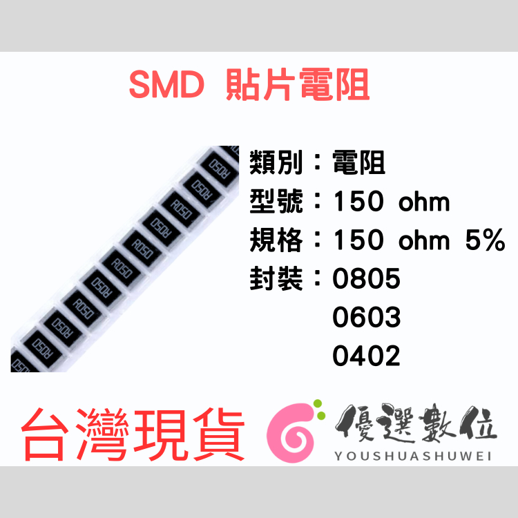 【U+shop】 40個-150 ohm 5% SMD電阻 0805 0603 0402