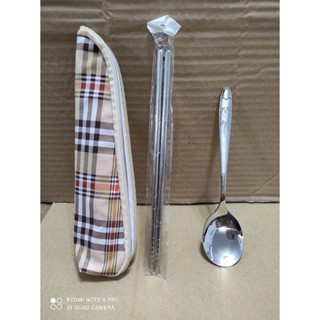 (板橋百貨區) #304不鏽鋼餐具組(304筷子+304湯匙+收納袋) 筷身.匙身皆列印304