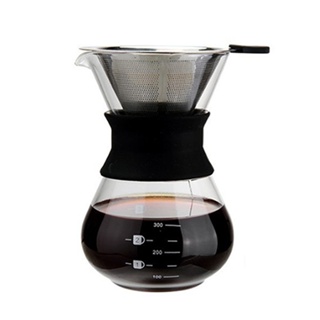 手沖咖啡免濾紙咖啡壺400ml 304不銹鋼 輕便玻璃壺拿鐵咖啡器具濾網露營美式濾杯架