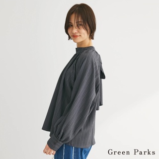 Green Parks 背面綁帶直條紋理抓褶襯衫(6P41L0A0500)