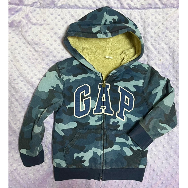 GAP 。二手藍迷彩熊寶寶款保暖外套。
