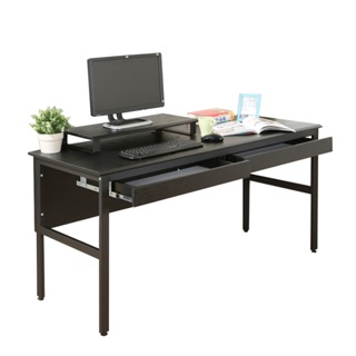 《DFhouse》頂楓150公分電腦辦公桌+2抽屜+桌上架-黑橡木色