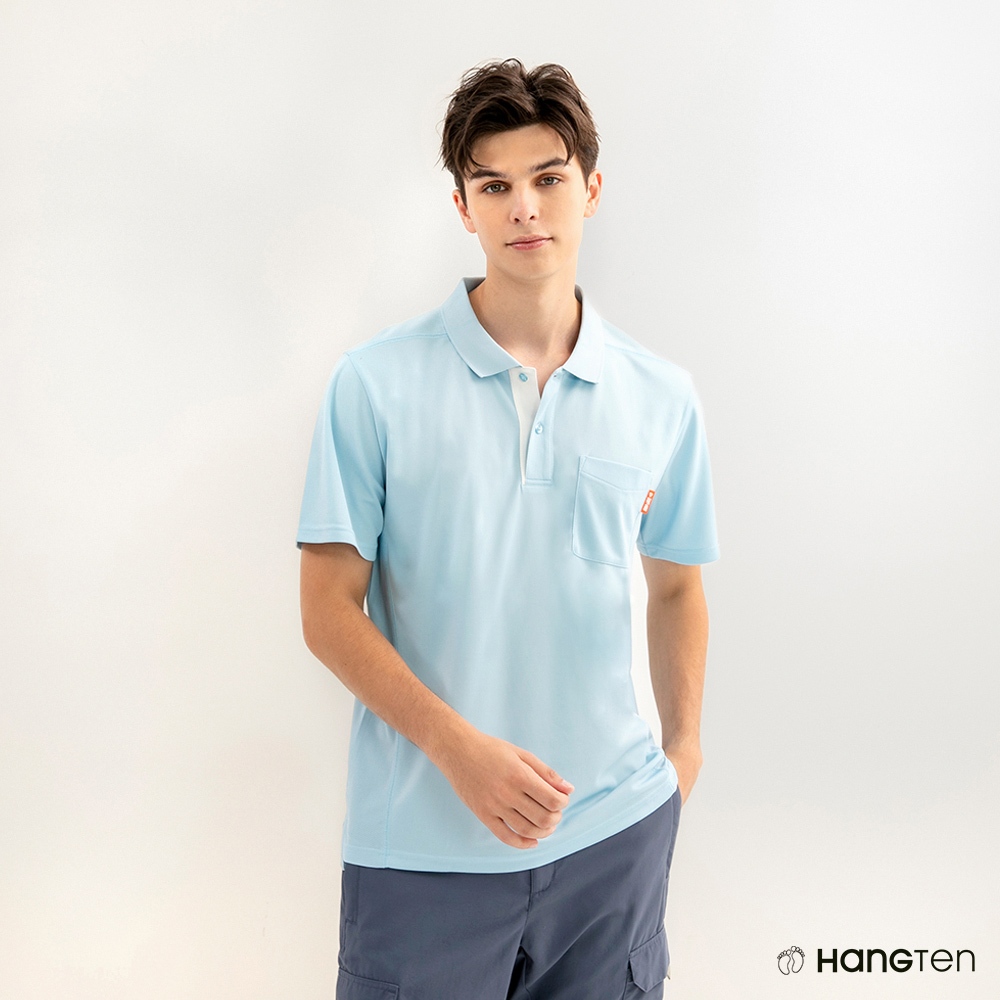Hang Ten 男裝提織口袋3M吸濕排汗抗臭短袖POLO衫(淺藍)