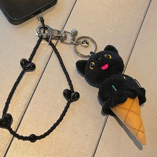韓國小眾品牌 comfort 可愛小黑貓冰淇淋鑰匙扣 包包掛件 毛絨玩偶掛飾 包包吊飾