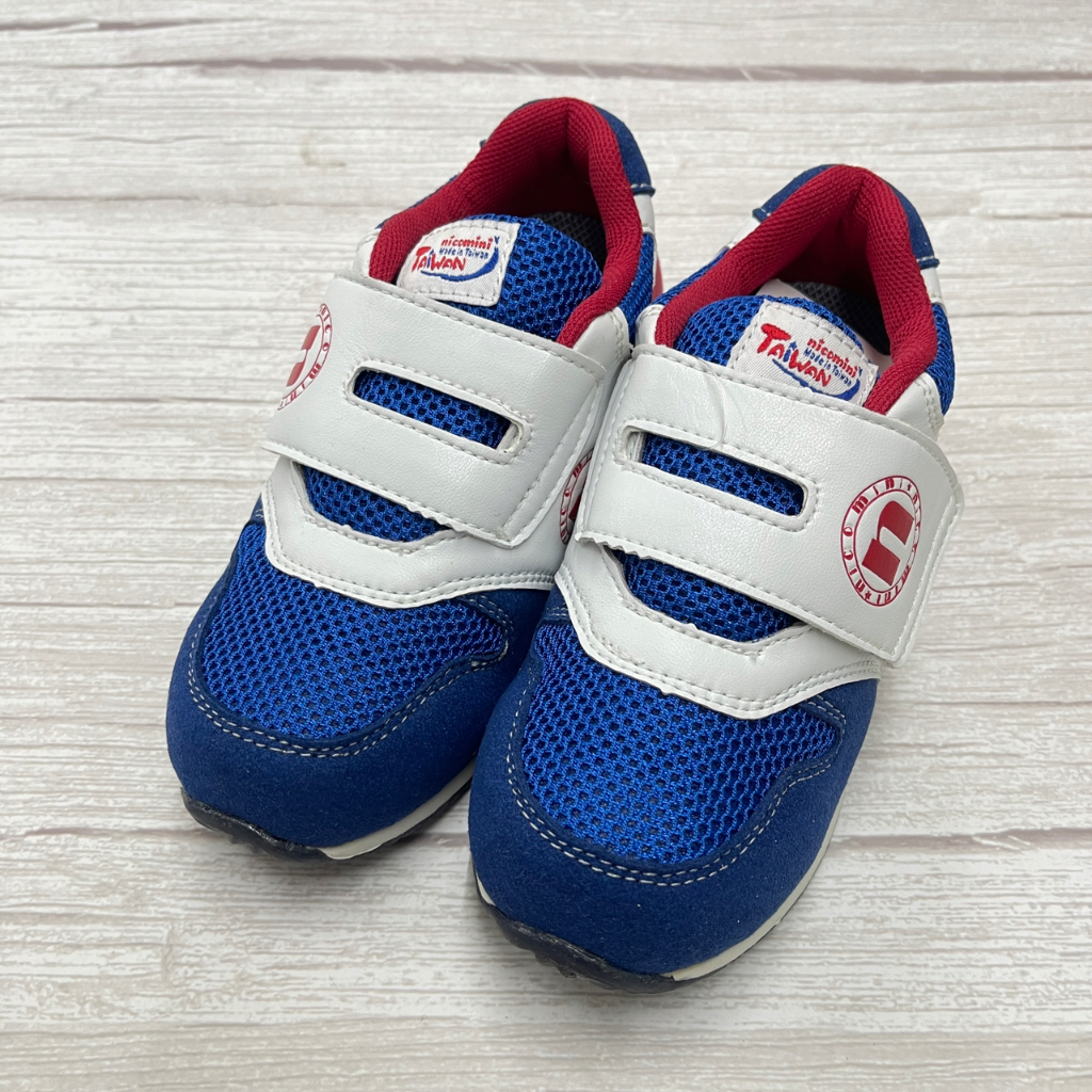 ［出清品］《布布童鞋》台灣製撞色藍紅白兒童機能鞋墊運動鞋(18公分)