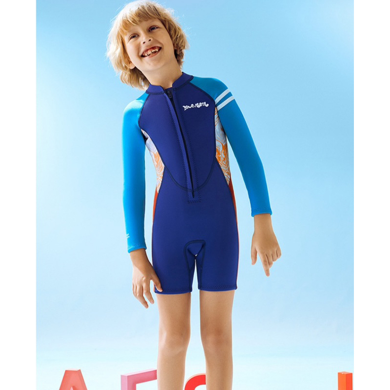 新款兒童保暖泳衣2.5MM/連體前開後開拉鏈潛水服/防寒浮潛衝浪水母衣-紫玉蘭/兒童