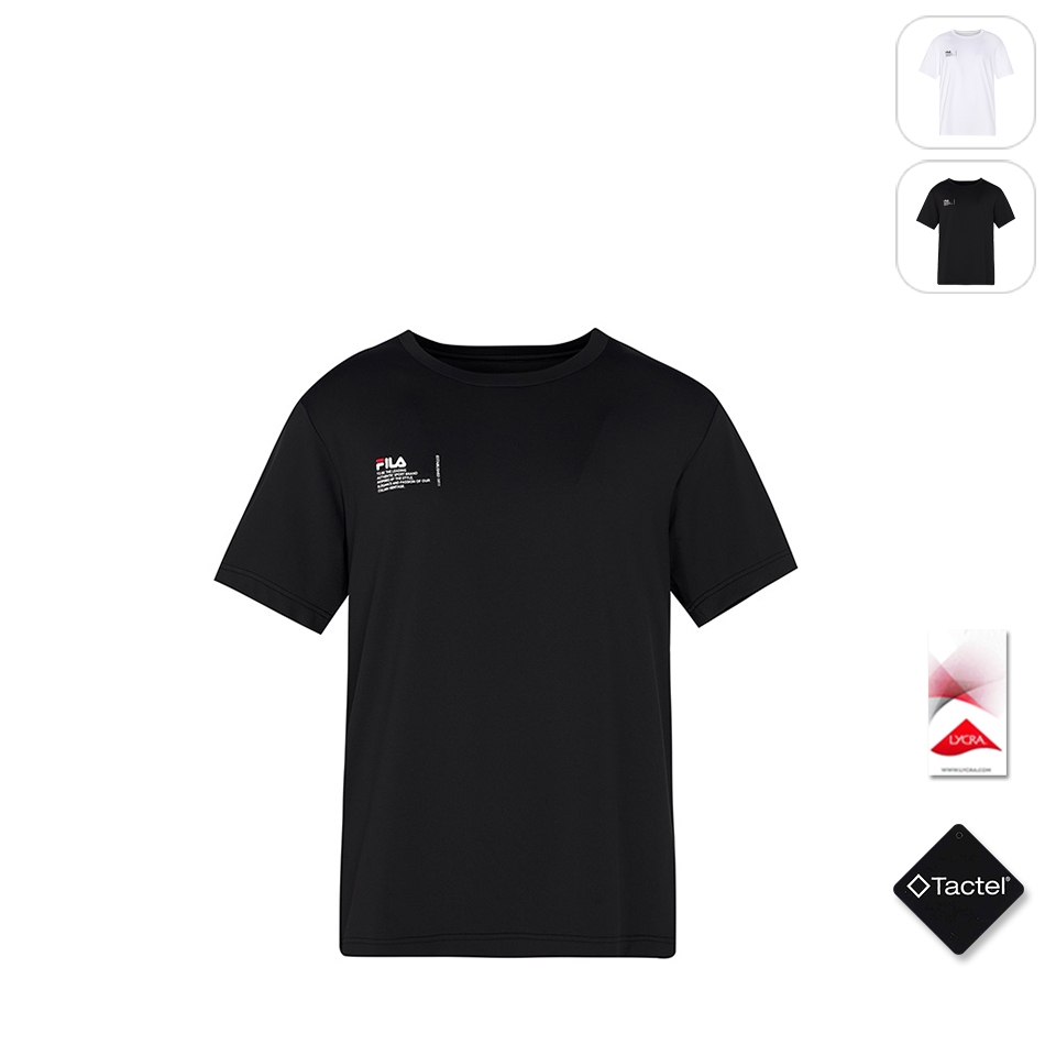 【FILA】男性 短袖 萊卡彈性 運動透氣 圓領T恤-黑色 1TEX-1600-BK
