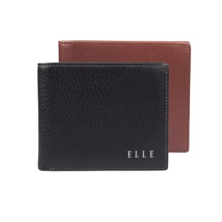 【ELLE HOMME】側翻3面2窗格ELLE精緻牛皮短夾/皮夾/男夾(黑色、淺咖啡色) 背包族