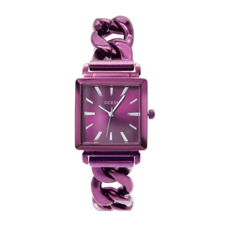 GUESS 手錶 | 方形造型女錶 - 紫色x鏈式不鏽鋼錶帶 W1029L4