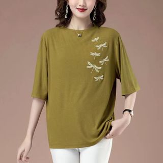 大尺碼胖mm 純棉 七分袖t恤 女夏季新款 韓版 寬松 遮肚顯瘦 打底衫 短袖上衣女 莉莉安女裝