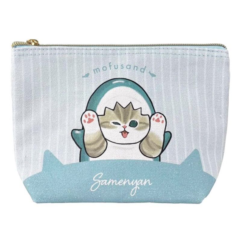 日本進口 貓福珊迪mofusand 化妝包 筆袋 多用途小包 手拿包  貓福珊迪 帆布收納包 化妝包 鯊魚貓咪