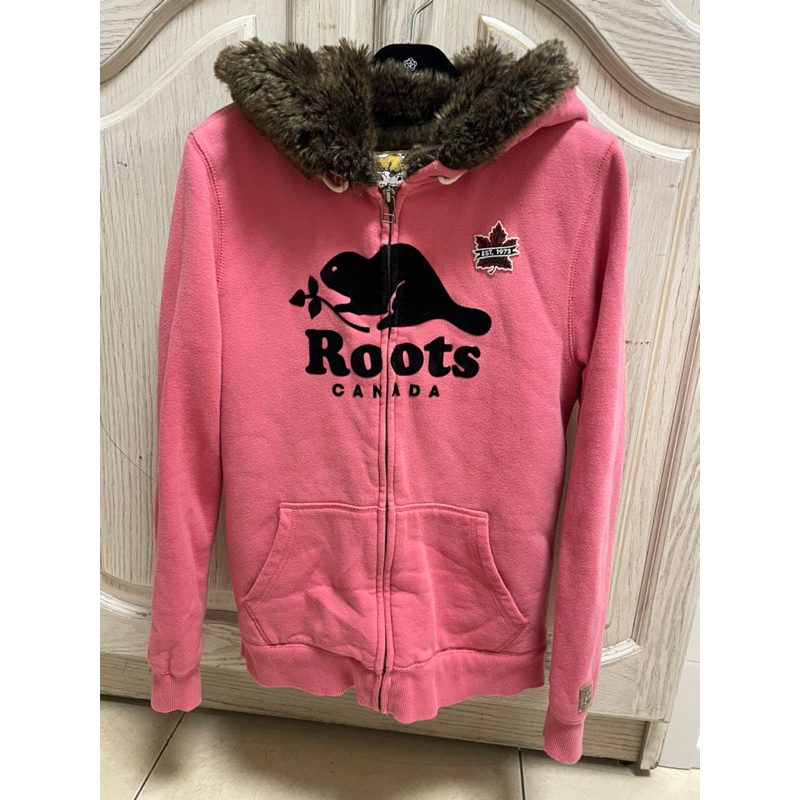 Roots 粉紅保暖舒適毛外套 M號