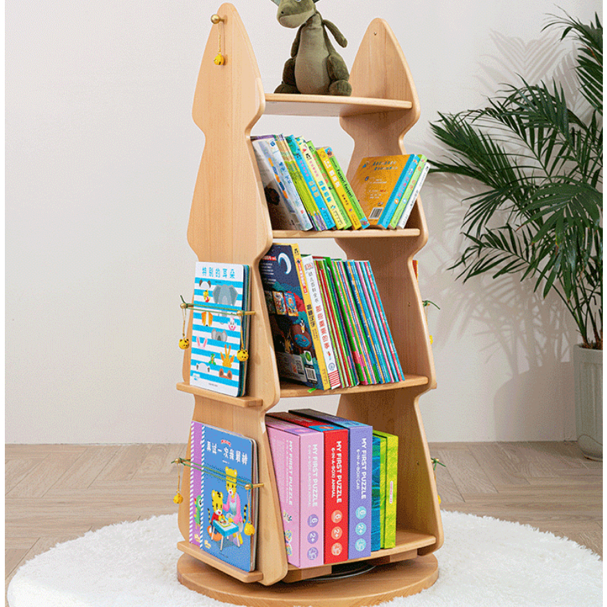 優選傢具 可議價 訂製 安裝  松樹 兒童書架 繪本架 全實木 收納學習 多層原木色 360度 實木旋轉書櫃
