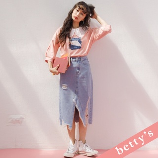 betty’s貝蒂思(31)刷破前開衩A字牛仔裙(淺藍色)