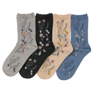 現貨＆發票🌷日本製 花朵 襪子 滿版 刺繡立體 花襪 日系襪 日襪 長襪 短襪 泡泡 玫瑰 紫色 粉色 復古 棉襪 襪