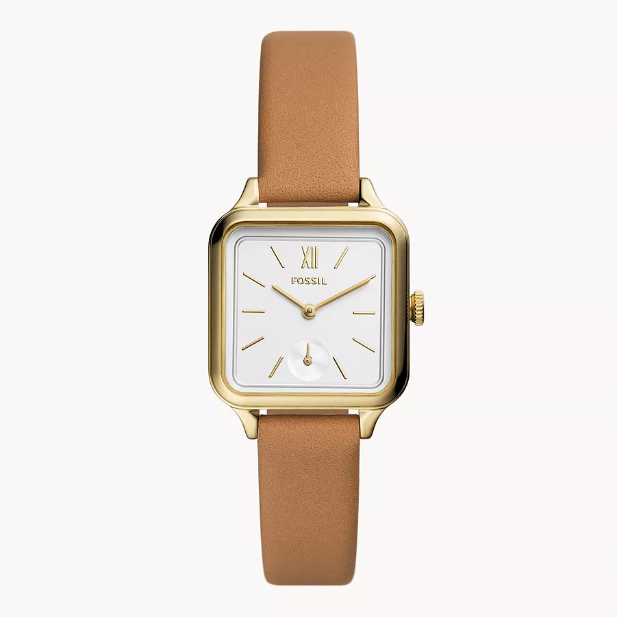 FOSSIL 28mm 女錶 方形手錶 棕色真皮錶帶 腕錶 BQ3909 (現貨)