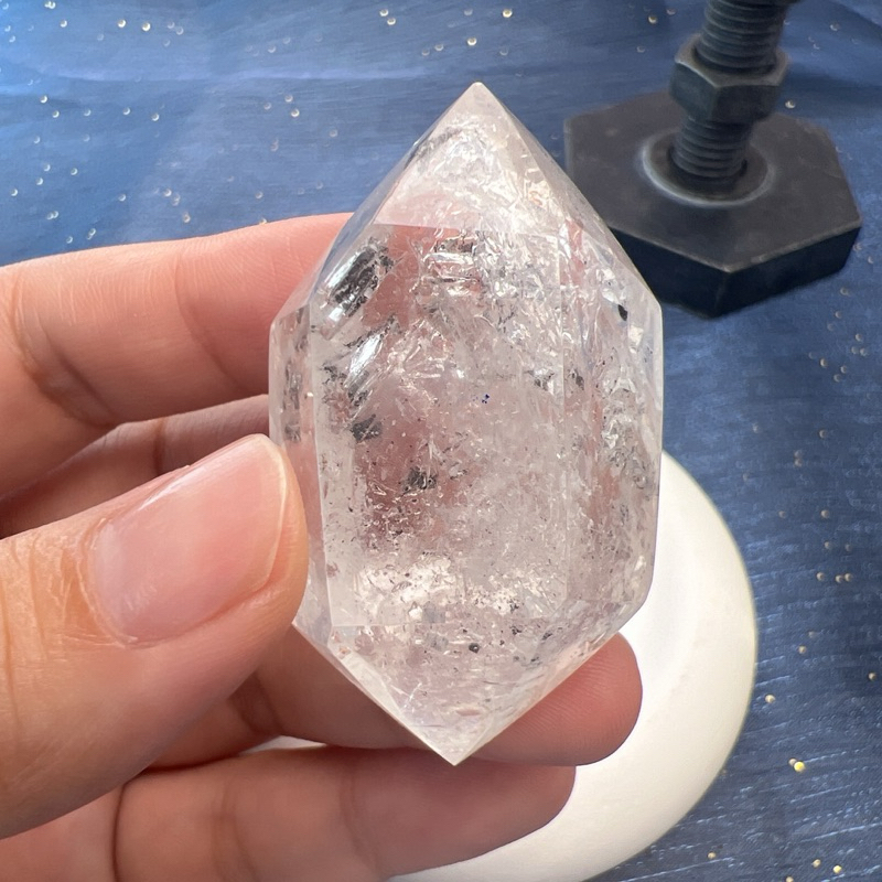 閃靈水晶帶水膽流沙天然水晶能量水晶（已打磨）-428