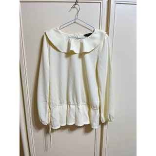 ⭐二手衣服⭐ 【Doch】M號 日系文青可愛娃娃領 側可綁帶 澎澎袖 華夫格 淡黃色長袖上衣