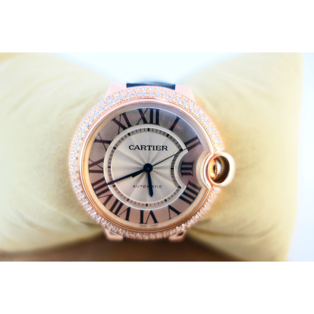 [吉宏精品交流中心]CARTIER 卡地亞 3003 藍氣球 36mm 玫瑰金 原鑲雙排鑽 自動機械 皮帶 女錶