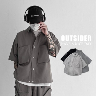 【Outsider】重磅 工裝 機能 側開岔 大口袋 短袖襯衫 襯衫 男 工作襯衫