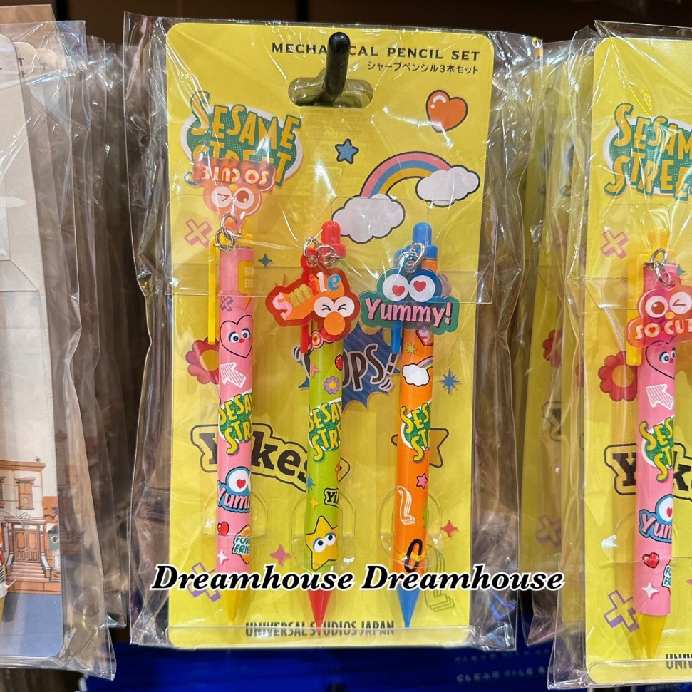 大阪環球影城 日本製 芝麻街 艾比 elmo cookie monster 自動筆 自動鉛筆 筆組