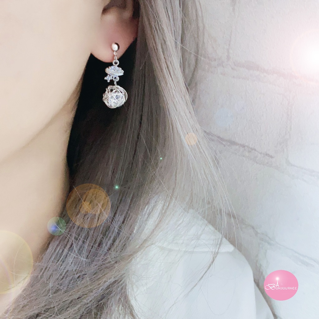 韓國 星空麻花球  925銀針 夾式 針式 耳環 台灣現貨 【Bonjouracc】