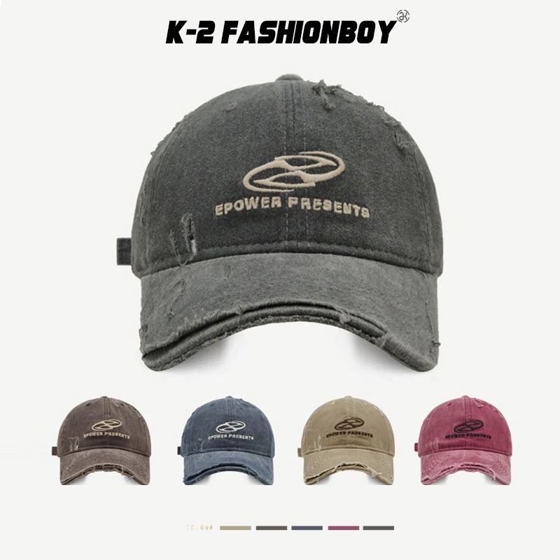 【K-2】潮流必備 做舊破壞 破洞 立體刺繡 LOGO 水洗老帽 老帽 穿搭 遮陽帽 水洗 帽子 復古【KM122】