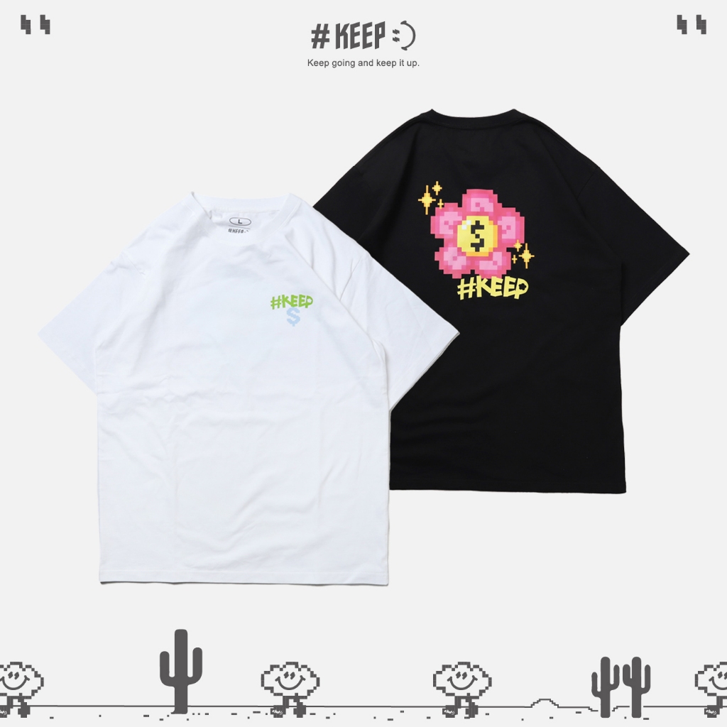 #KEEP MONEY FLOWER TEE 黑色 白色 堅持有錢花 像素 寬鬆 短袖 短T 男女款 童裝【KS203】