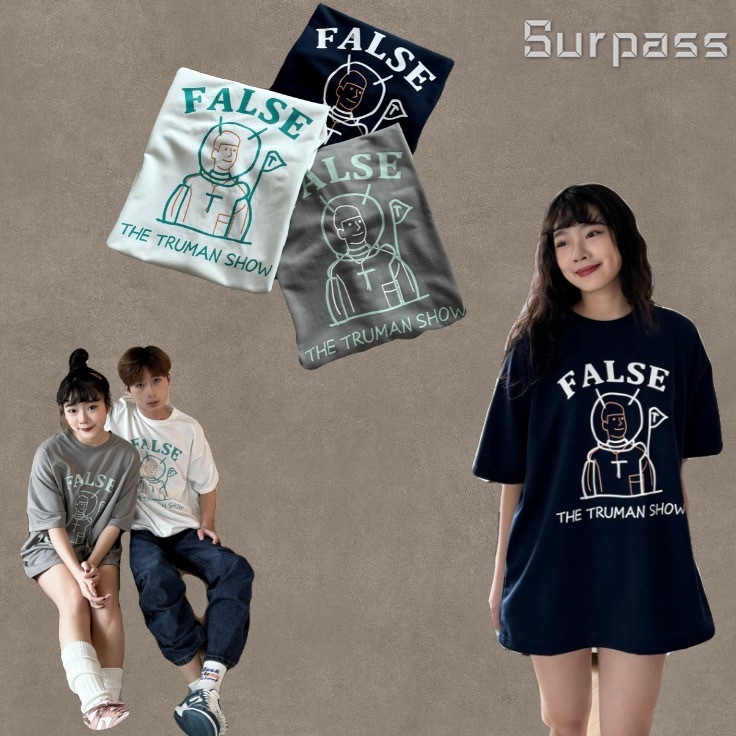 [Surpass_mall] 太空人插畫短T 短袖 短T 太空人 Q版 寬鬆版型 上衣 男女 情侶裝 街頭 潮流 T恤