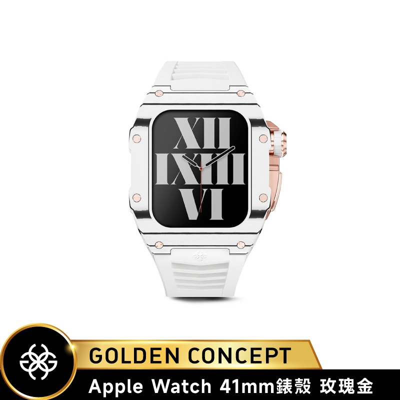 Golden Concept Apple Watch 7 41mm 玫瑰金錶框 白橡膠錶 WC-RSC41-RG-WH