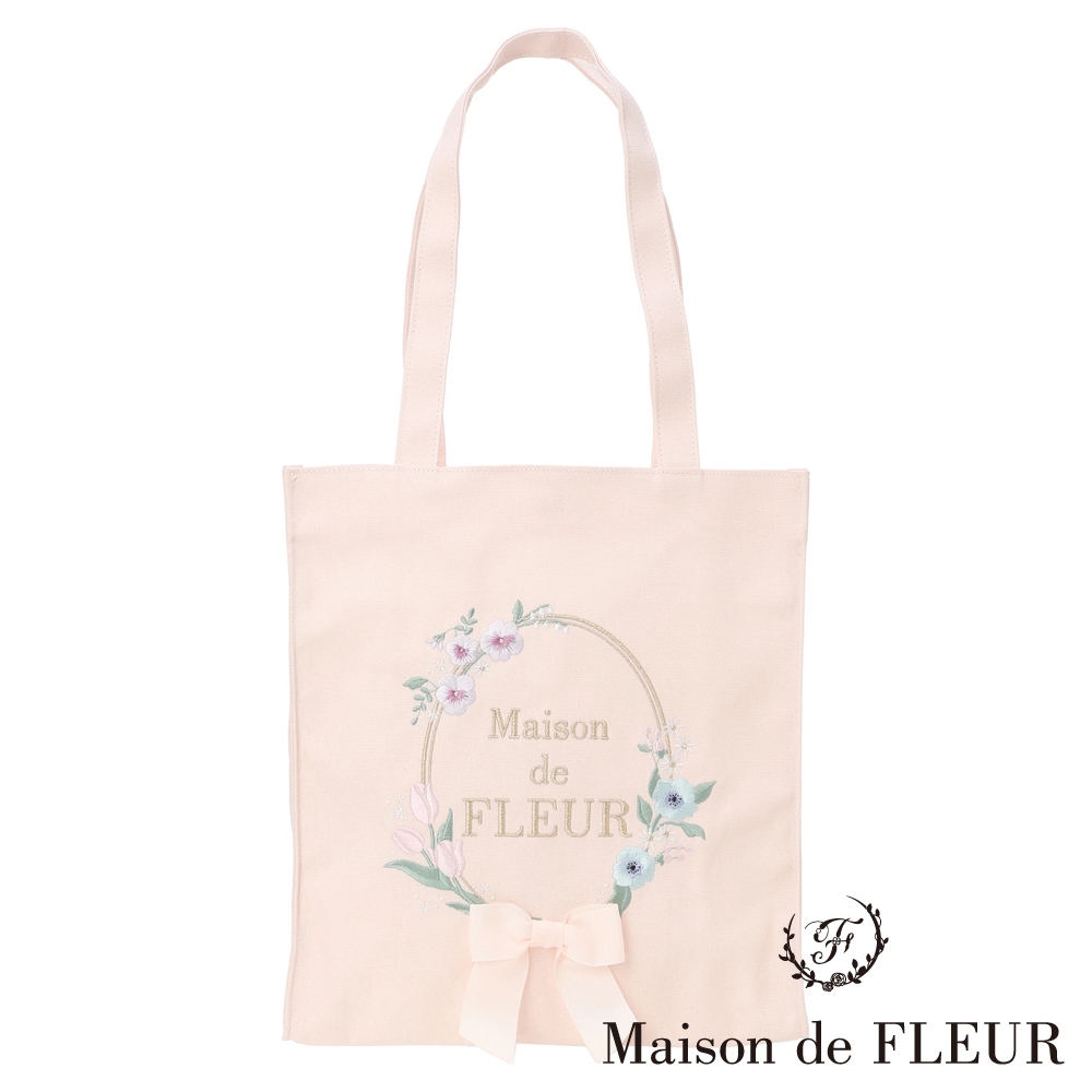 Maison de FLEUR 春日花圈系列刺繡緞帶方形肩背包(8A41F0J4400)