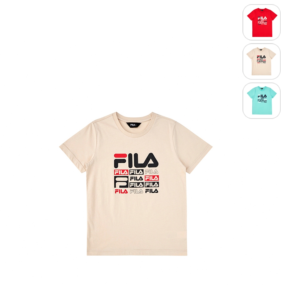 【FILA】KIDS 孩童款 純棉 短袖 運動圓領上衣-卡其 1TEX-4902-BG