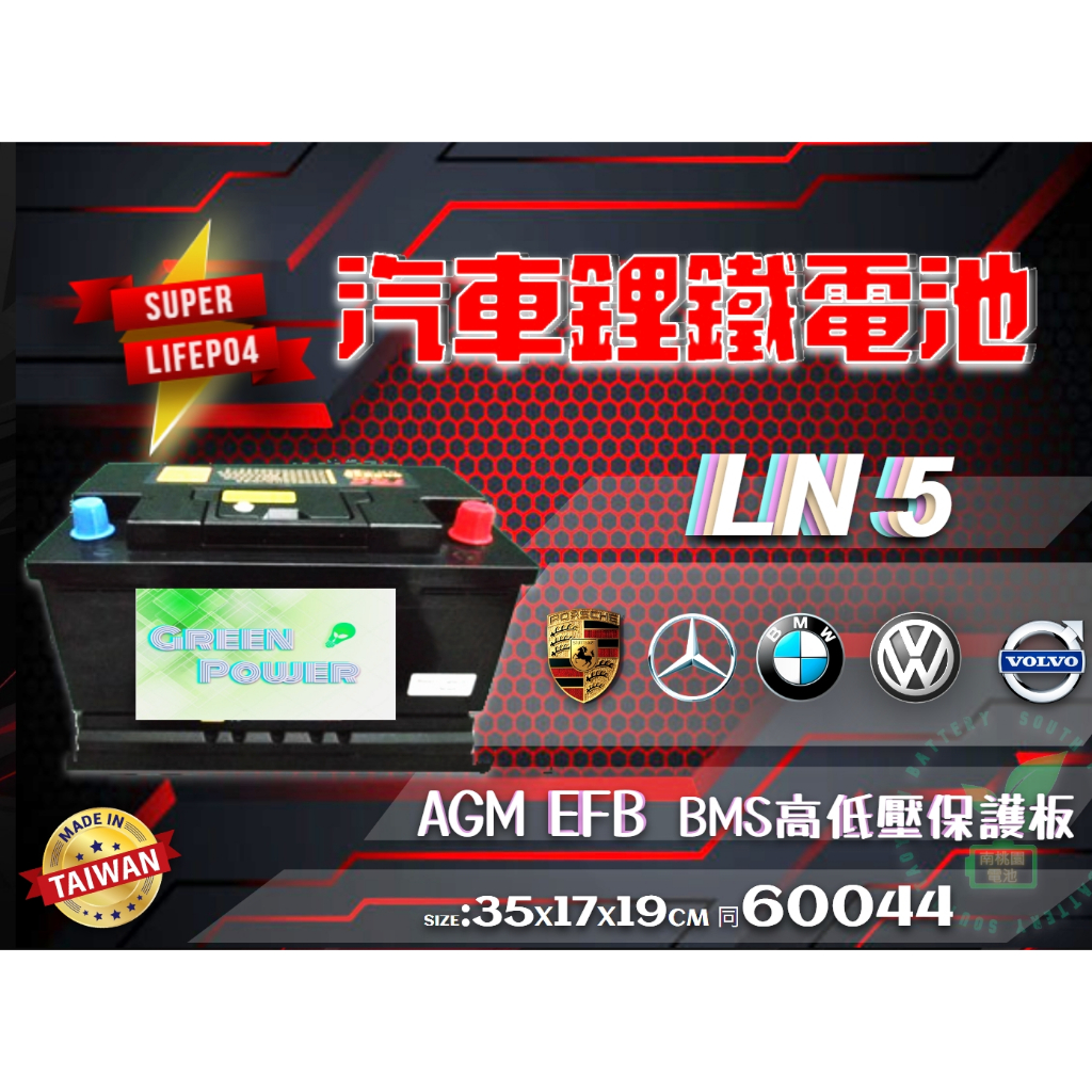 南桃園汽車鋰鐵電池LN5支援AGM起停車系EFB 怠速熄火 台灣製造 保固 賓士 BMW 福斯 奧迪 藍寶堅尼 保時捷