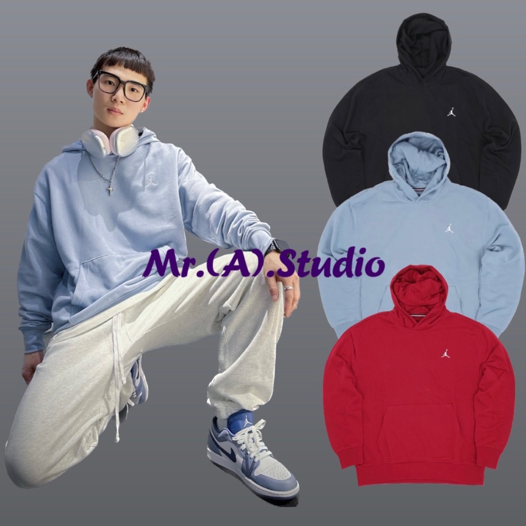 Mr.A😈A先生 Jordan 刺繡 飛人 LOGO 小飛人 毛圈 棉帽T 帽T 黑色 藍色 紅色 FQ3679-010