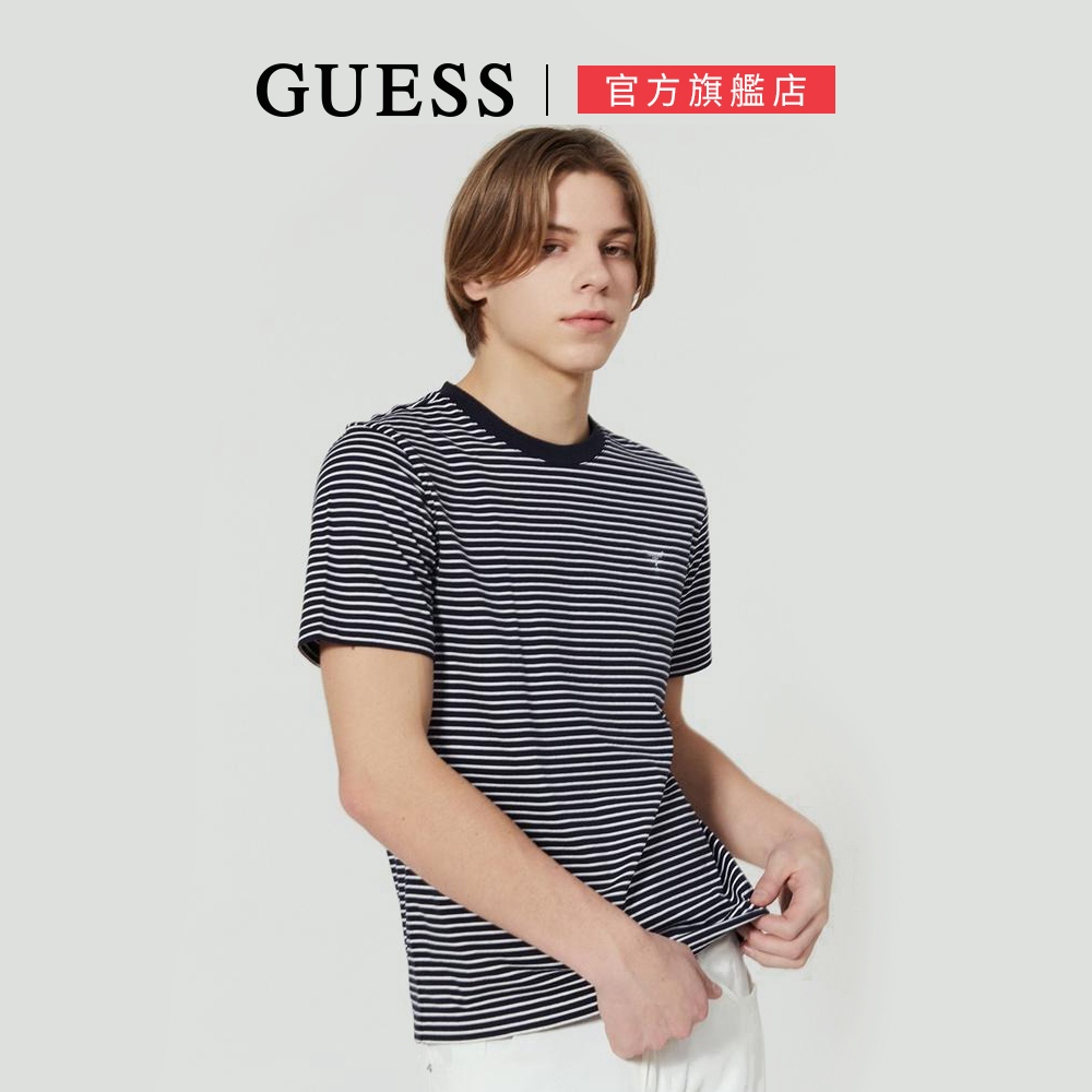 【GUESS】簡約百搭條紋LOGO短T-兩色任選