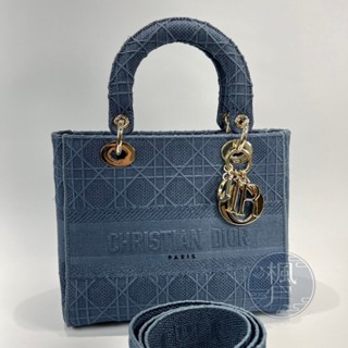 Christian Dior 迪奧 M0565OREY 深藍色 帆布包 LADY D-LITE MEDIUM 帆布包