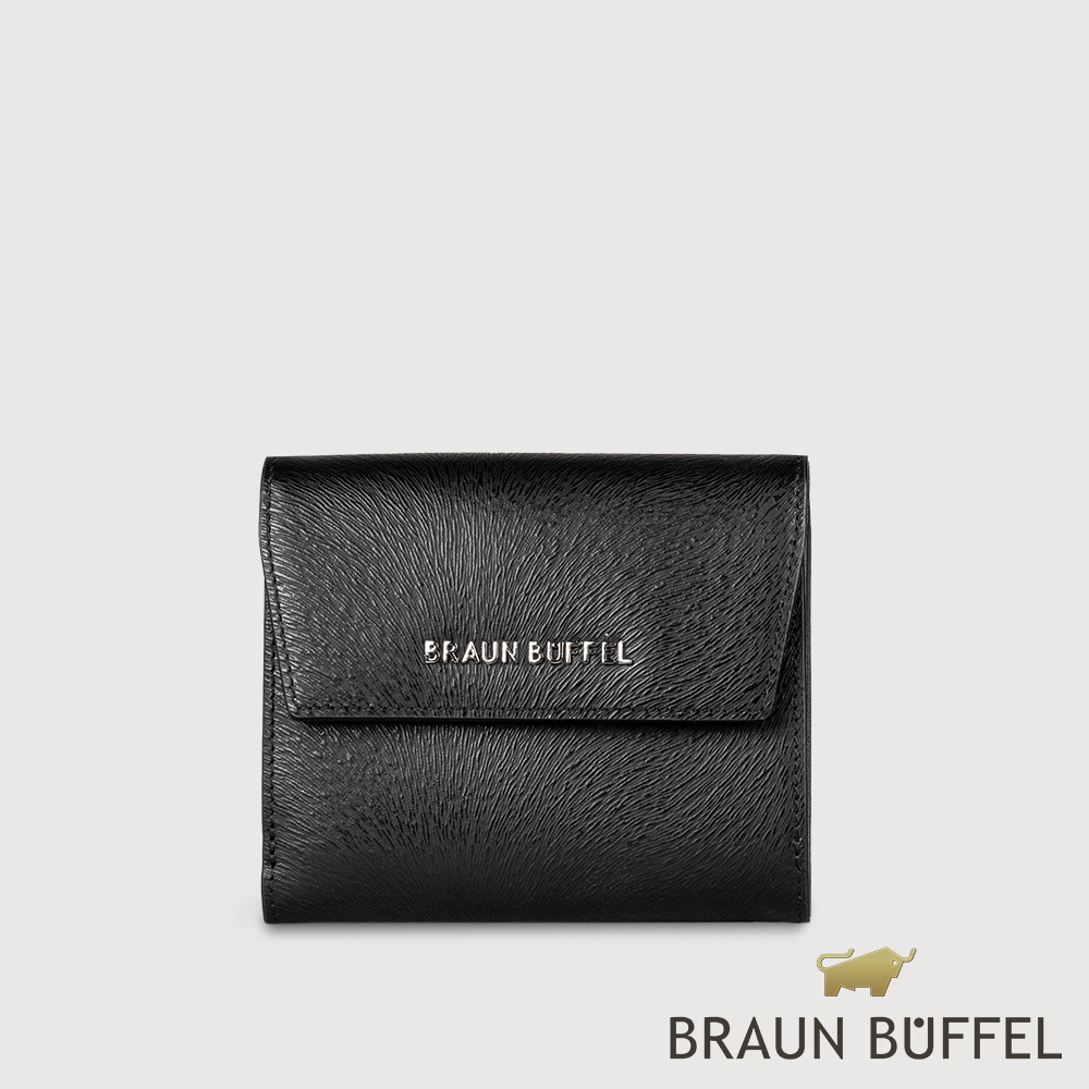 【BRAUN BUFFEL 德國小金牛】台灣總代理 萊納斯 8卡RFID防盜兩折短夾-黑色/BF835-404-BK