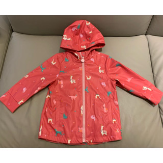 英國 Joules粉紅色動物派對兒童防風外套。4yr。二手。104cm。幼兒風衣雨衣。兔子羊駝貓咪圖案