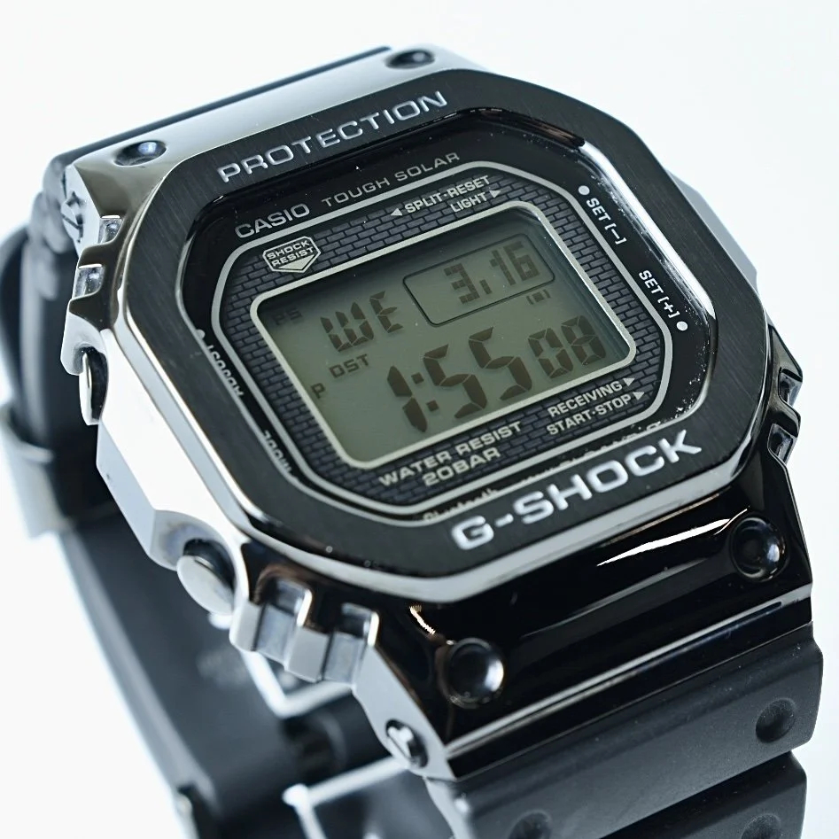 G-SHOCK GMW-B5000G-1 CASIO經典方形太陽能藍牙電波錶/金屬黑X膠錶帶/43mm(公司貨)