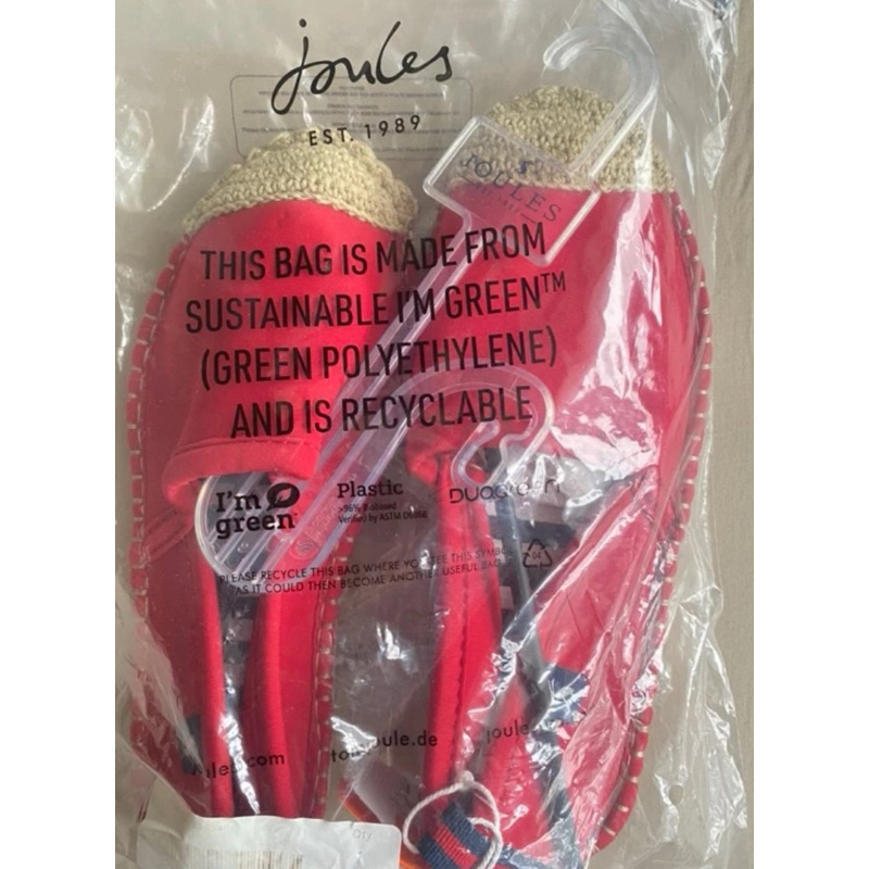 全新 非二手 正品 英國 Joules 可穿在海邊 防水 紅色 雨鞋 帆布鞋 草編鞋 UK3 22cm