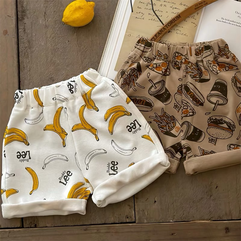 男童女童👦🏻👧🏻夏季新品 滿版香蕉速食 柔軟棉短褲