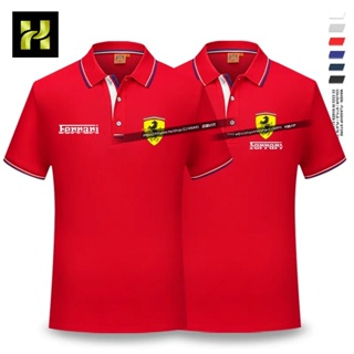 拉利F1車隊躍馬Ferrari改裝定製運動訓練短袖T恤衫夏季翻領POLO衫上衣工裝服
