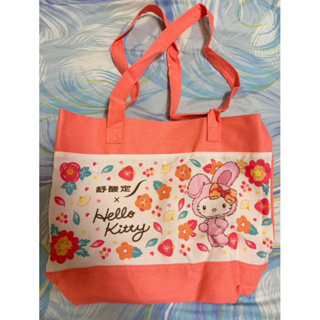全新 購物袋 三麗鷗授權 Sanrio HELLO KITTY橘粉色帆布購物袋 布料購物袋 舒酸定贈送購物袋