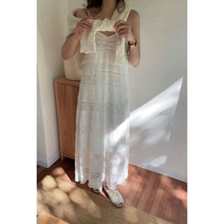 YUBE 質感蕾絲細肩洋裝 現貨 (白) 韓國長洋 韓國洋裝